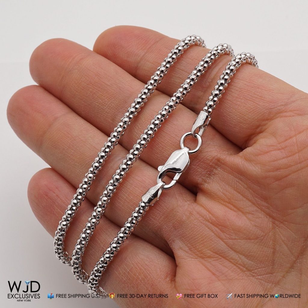 925 Sterling Silver 3mm Popcorn Chain Necklace 24&quot;