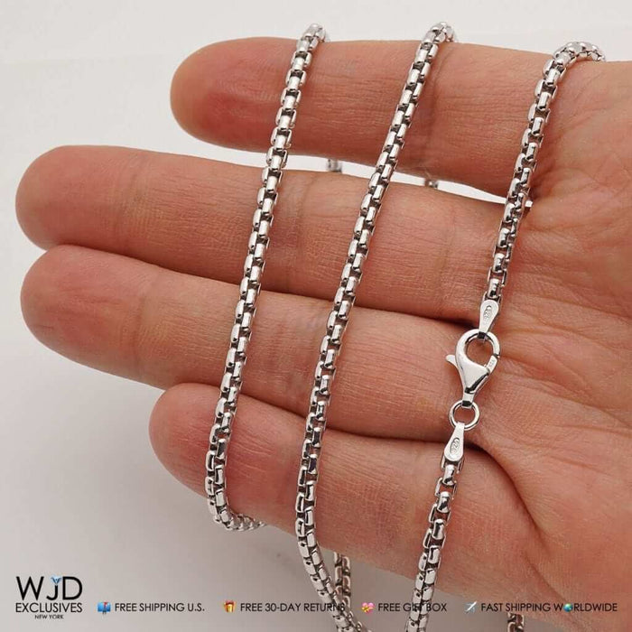 Sterling Silver 3mm Round Box Chain (Solid Links) 18"-30"