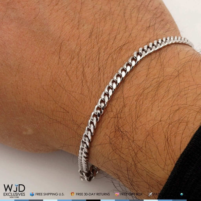 Sterling Silver 5mm Rhodium Miami Cuban Bracelet (Solid Links) 8"