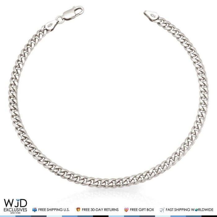 Sterling Silver 5mm Rhodium Miami Cuban Bracelet (Solid Links) 8"