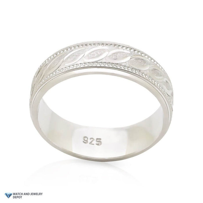 925 Sterling Silver 6mm Diamond-Cut Milgrain Wedding Band Ring