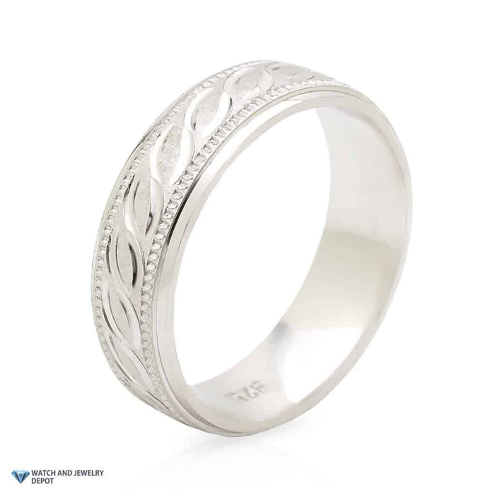 925 Sterling Silver 6mm Diamond-Cut Milgrain Wedding Band Ring