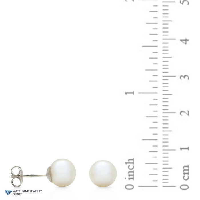 925 Sterling Silver 7mm Cultured White Pearl Stud Push Back Earrings
