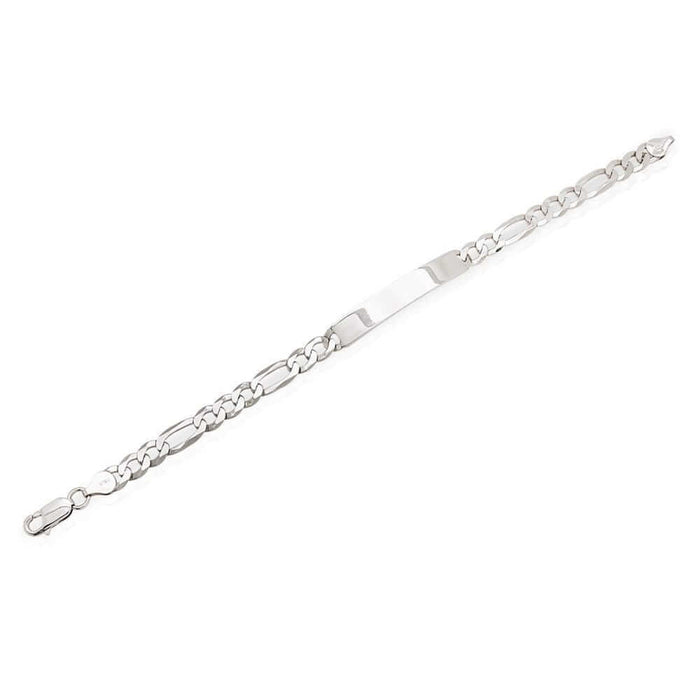 Sterling Silver 6.5mm Figaro ID Bar Bracelet (Solid Links) 8"