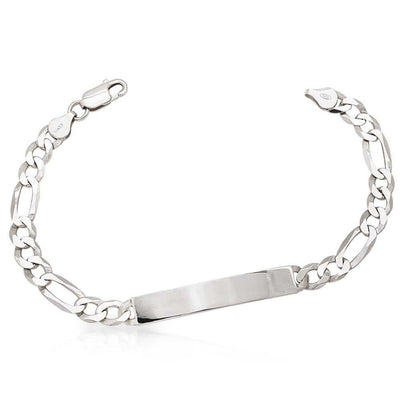 Sterling Silver 6.5mm Figaro ID Bar Bracelet (Solid Links) 8"