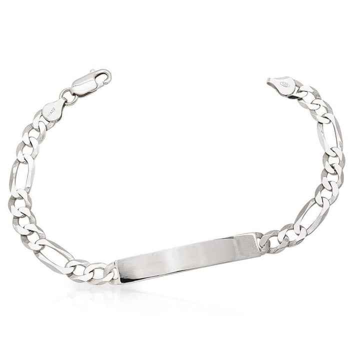 Sterling Silver 6.5mm Figaro ID Bar Bracelet (Solid Links) 8"
