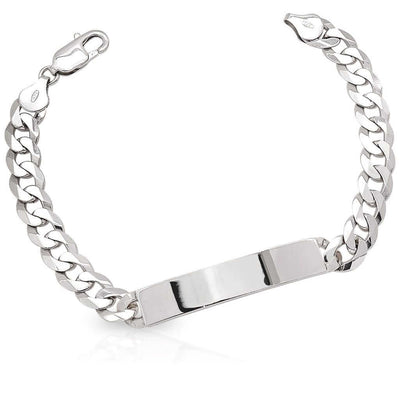 Sterling Silver 8mm Cuban Curb ID Bar Bracelet (Solid Links) 8"