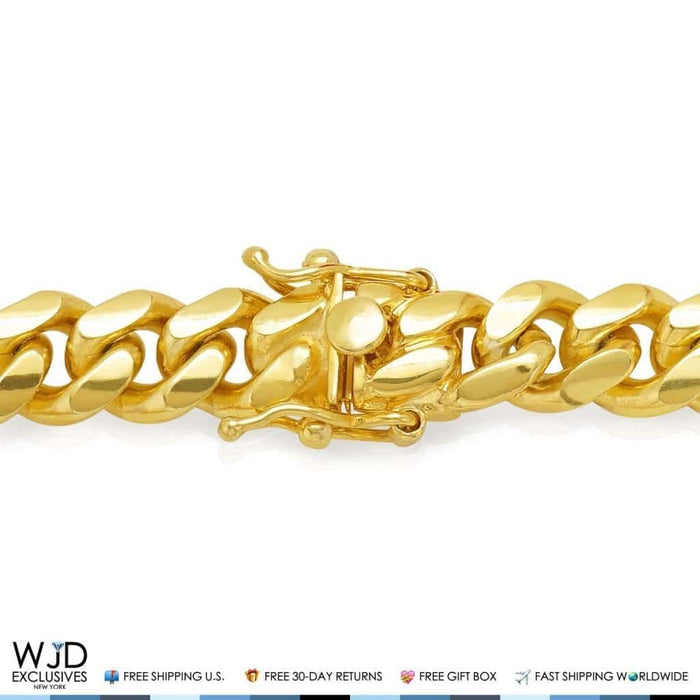 Yellow Gold Over Sterling Silver 9mm Miami Cuban Bracelet (Solid Links) 9"