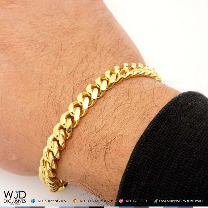 Yellow Gold Over Sterling Silver 9mm Miami Cuban Bracelet (Solid Links) 9"