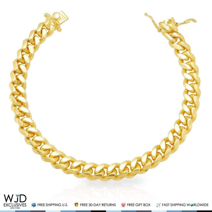 Yellow Gold Over Sterling Silver 9mm Miami Cuban Bracelet (Solid Links) 9"