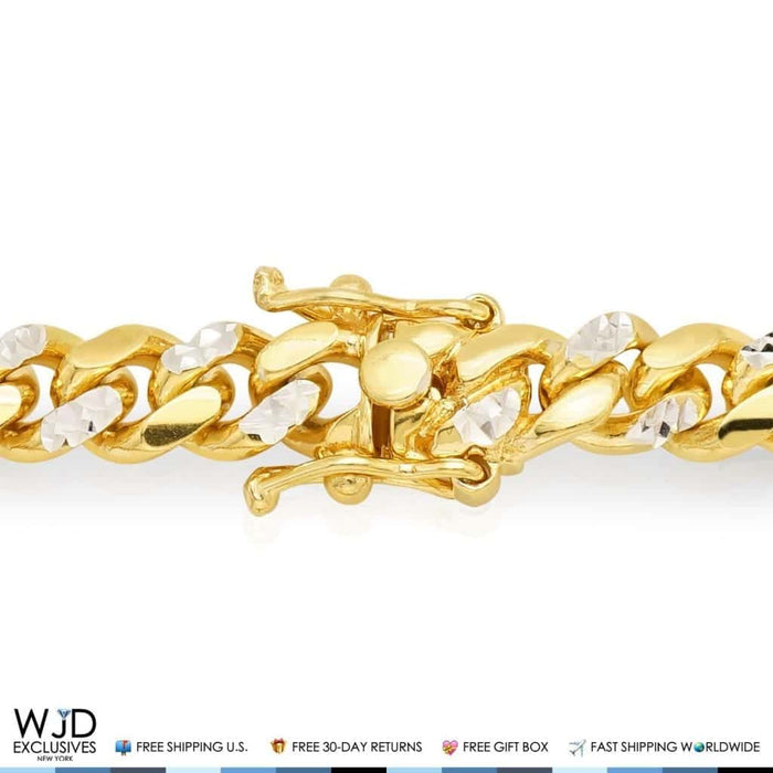 Yellow Gold Over Silver 7mm Diamond-Cut Miami Cuban Bracelet (Solid Links) 8.5"