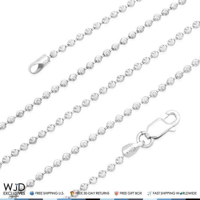 Sterling Silver 2mm Moon-Cut Bead Ball Chain (Hollow) 16"-28"