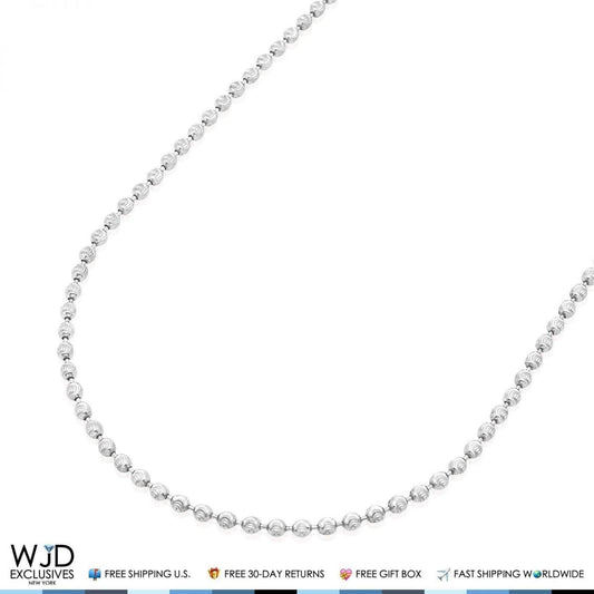 925 Sterling Silver 2mm Moon Cut Bead Ball Chain Necklace 22"