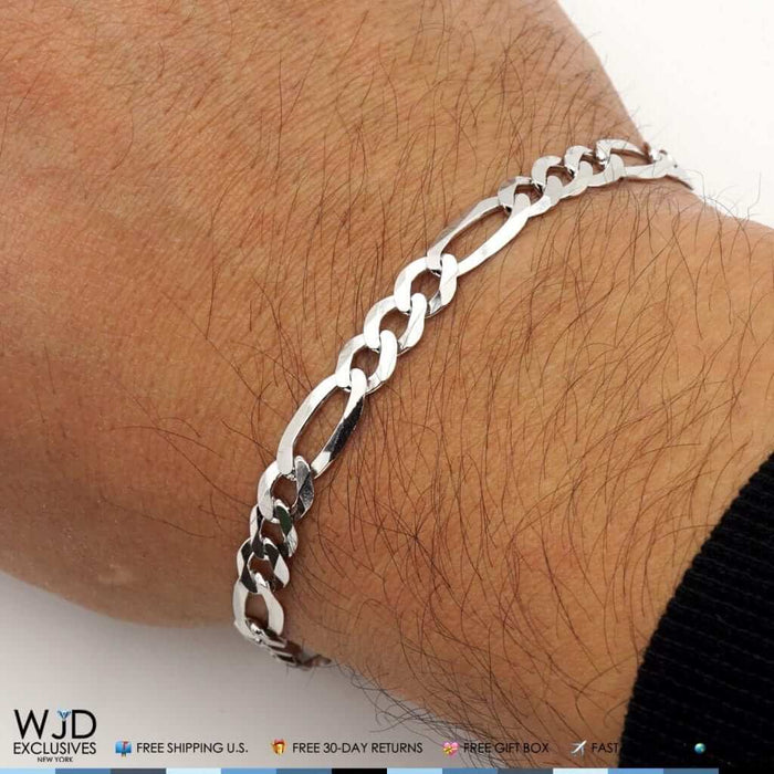 Sterling Silver 6mm Figaro Bracelet (Solid Links) 9"