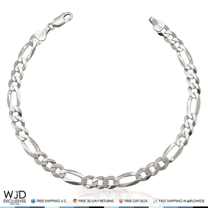 Sterling Silver 6mm Figaro Bracelet (Solid Links) 9"