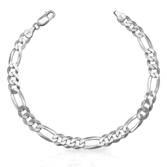 Sterling Silver 7mm Figaro Bracelet (Solid Links) 9"
