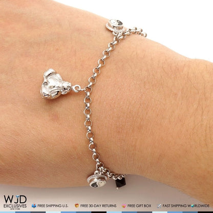 925 Sterling Silver Puffed Buddha Yin Yang Rolo  Charm Bracelet 7"