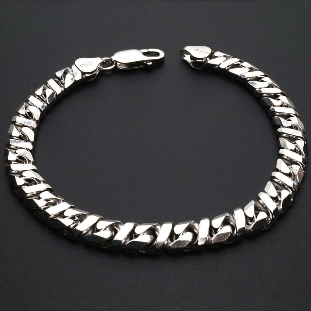 Sterling Silver 7mm Fancy Infinity Flat Cuban Bracelet (Solid Links) 8"