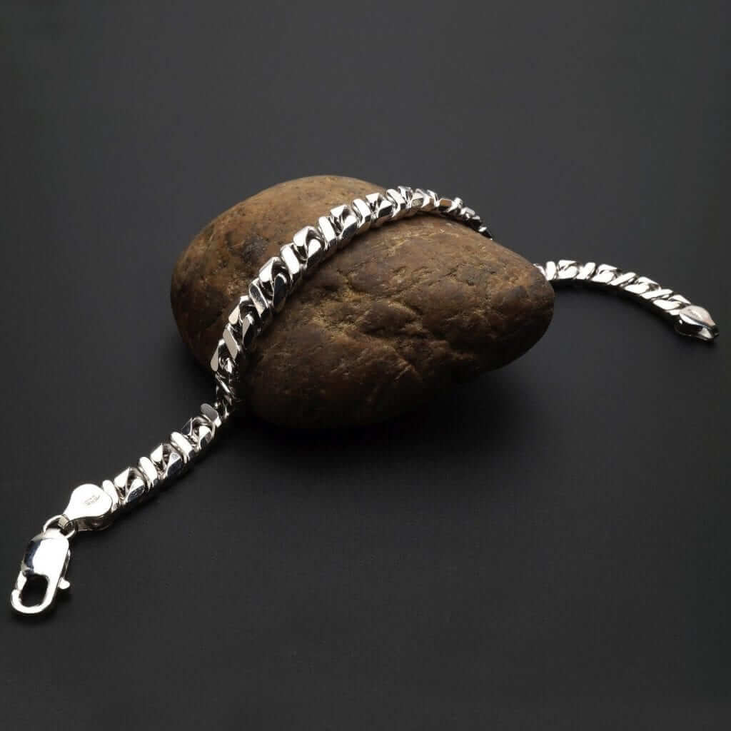Sterling Silver 7mm Fancy Infinity Flat Cuban Bracelet (Solid Links) 8"