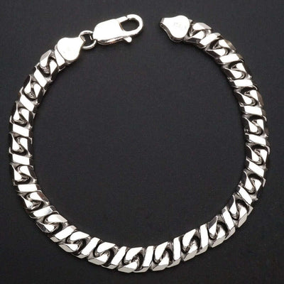 Sterling Silver 7mm Fancy Infinity Flat Cuban Bracelet (Solid Links) 8"