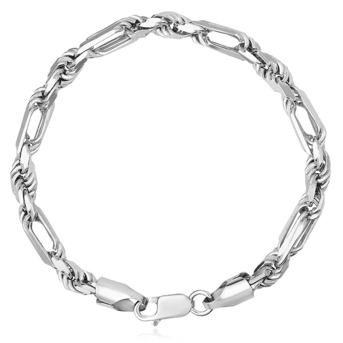 925 Sterling Silver 6mm Diamond - Cut Figarope Milano Bracelet (Solid Links) 7.25", 8" - WJD Exclusives