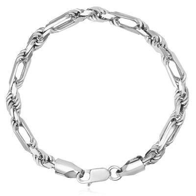 925 Sterling Silver 6mm Diamond - Cut Figarope Milano Bracelet (Solid Links) 7.25", 8" - WJD Exclusives