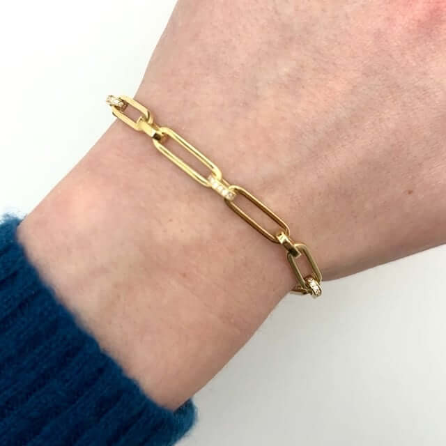 0.35CTW Natural Diamond 5mm 14K Yellow Gold Paperclip Bracelet (Hollow) 7.25" - WJD Exclusives