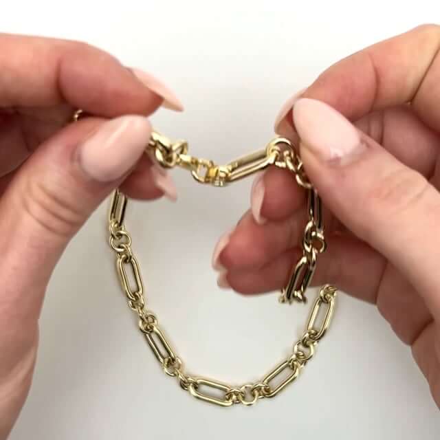 14K Yellow Gold 8mm Alternating Paperclip Chain (Solid Links) 18" - WJD Exclusives