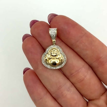 0.33CTW Real Diamond 10K Yellow Gold Pave Buddha Charm Pendant