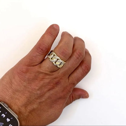 0.50CTW Real Diamond 10K Yellow Gold 11.5mm Cuban Ring