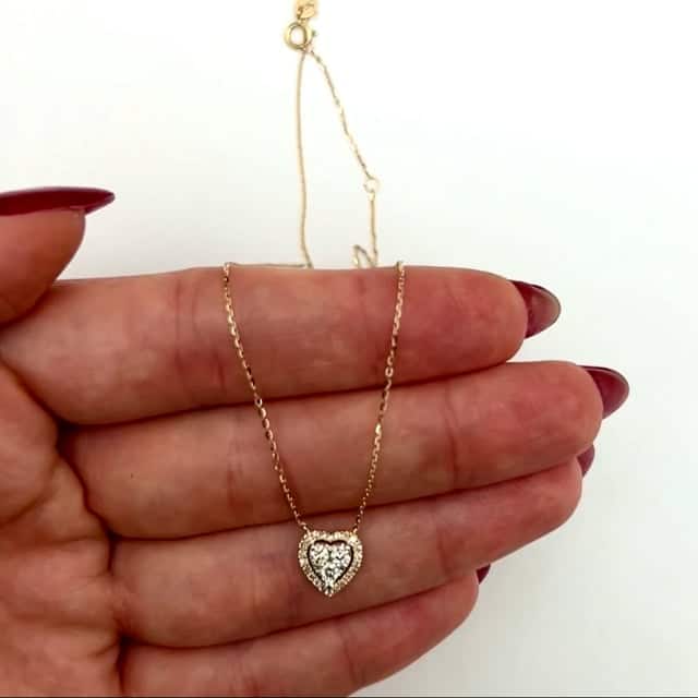 Natural Diamond 10K Yellow White Rose Gold Heart Necklace (Solid Links) 16" - 18" - WJD Exclusives