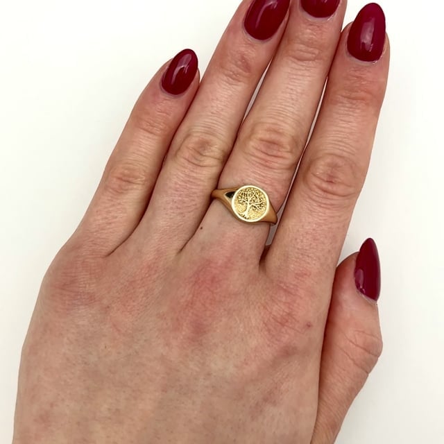 14K Real Gold Tree of Life Signet Ring