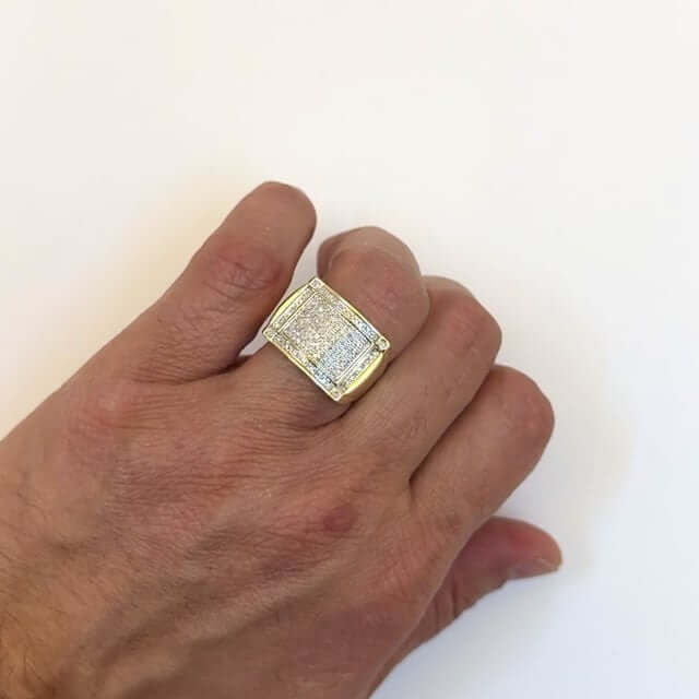 0.50CTW Natural Diamond 10K Yellow Gold Signet Ring - WJD Exclusives