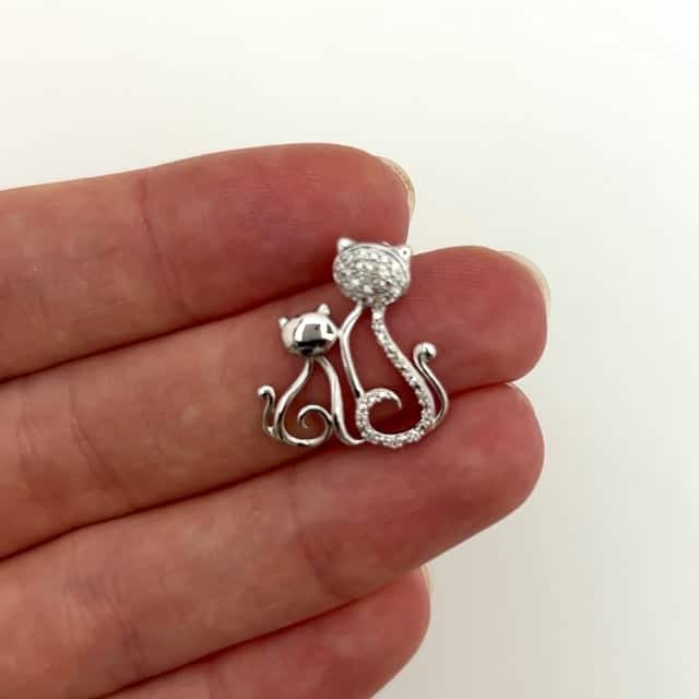 0.12CTW Natural Diamond 10K Gold Yellow White Rose Mother Child Cat Pendant 0.8" - WJD Exclusives