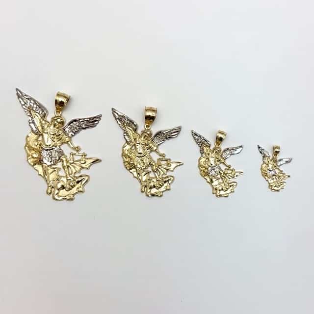 10K Gold Two - Tone White Saint Archangel Michael Pendant 0.9" - 2.1" - WJD Exclusives