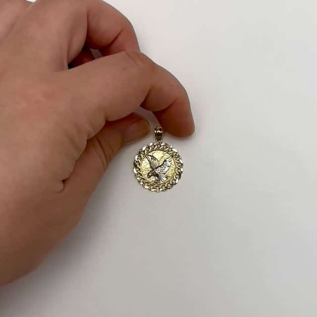 10K Gold Two - Tone Yellow White Miami Cuban Textured Eagle Pendant 1.1" - WJD Exclusives