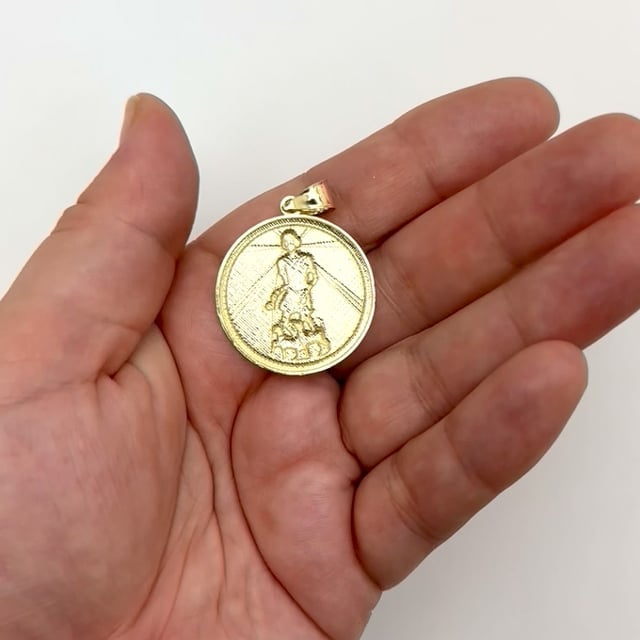 10K Gold Two-Tone Yellow White Textured Saint Lazarus Pendant 1.4"