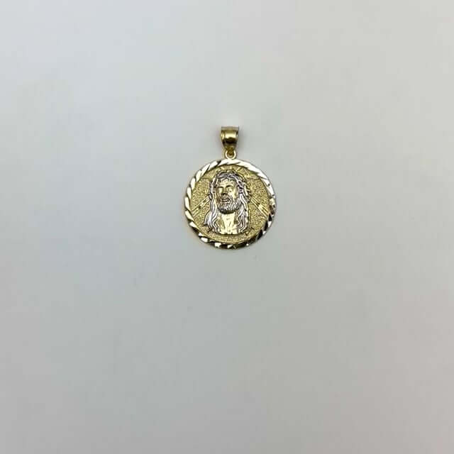 10K Gold Two - Tone Yellow White Textured Jesus Pendant 1.4" - WJD Exclusives