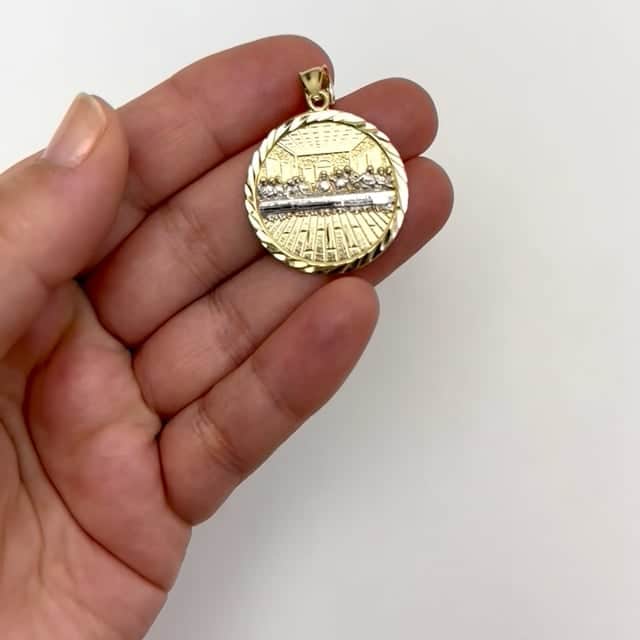 10K Gold Two - Tone Yellow White Textured Last Supper Pendant 1.45" - WJD Exclusives