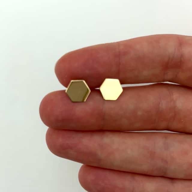 14K Gold Hexagon Push Back Studs Earrings