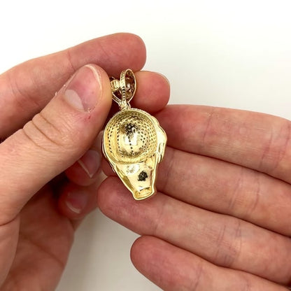 14k Solid Yellow Gold 5Ct CZ World Globe Hand Pendant 1.6"