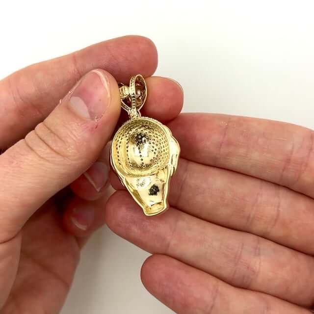 14K Yellow Gold 5Ct CZ World Globe Hand Pendant 1.6"