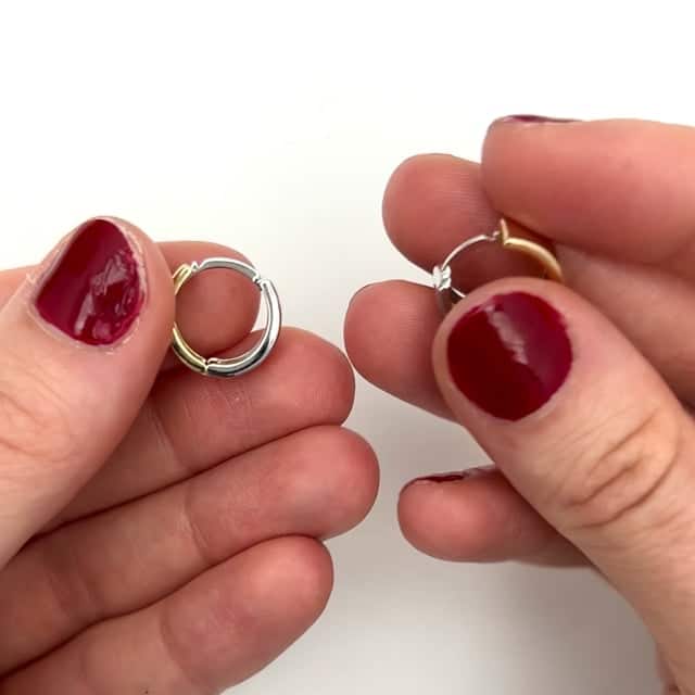 14K Gold Two - Tone Yellow White Huggie Hoop Reversible Earrings 15mm - WJD Exclusives