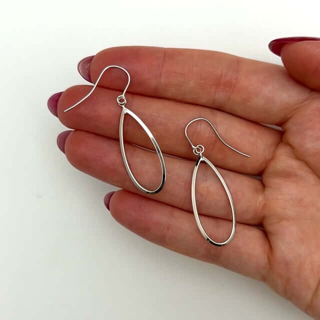 14K Yellow Gold White Graduated Pointy Open Oval Earrings 41mm - WJD Exclusives