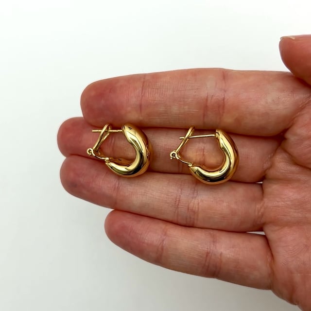 14K Real Gold Sleek Hoop Omega Back Earrings 16.5mm