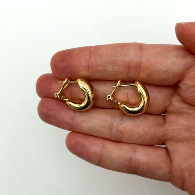 14K Gold Sleek Hoop Omega Back Earrings 16.5mm - WJD Exclusives