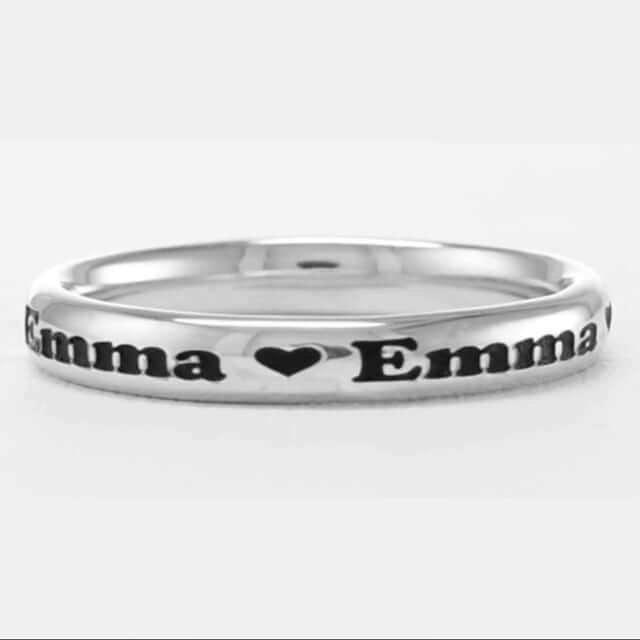 Personalized 925 Sterling Silver Black Text & Hearts Stackable Custom Name Ring - WJD Exclusives