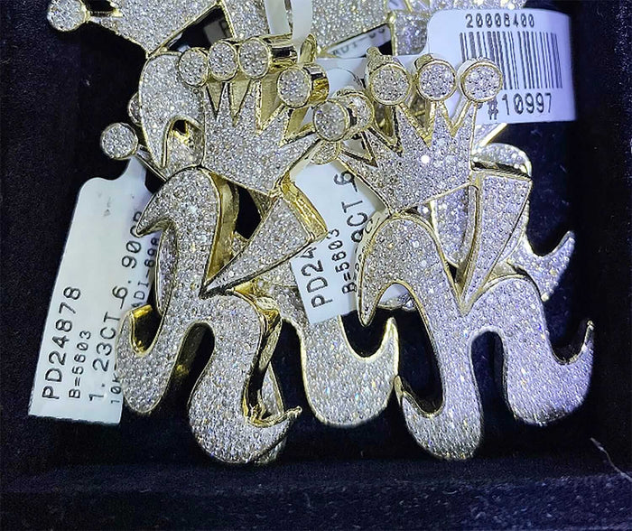 1.1Ct Natural Diamond Crown Alphabet Initial A-Z Pendant 10K Yellow Gold