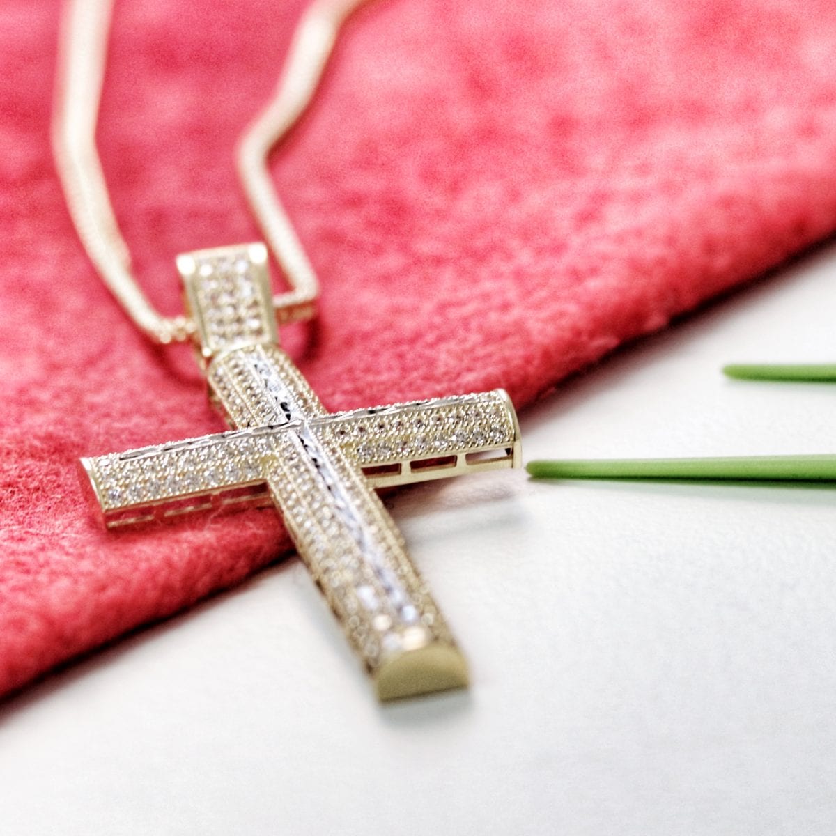 14k Yellow Gold Created Diamond Micro Pave Religious Cross Pendant 4Ct, 6Ct