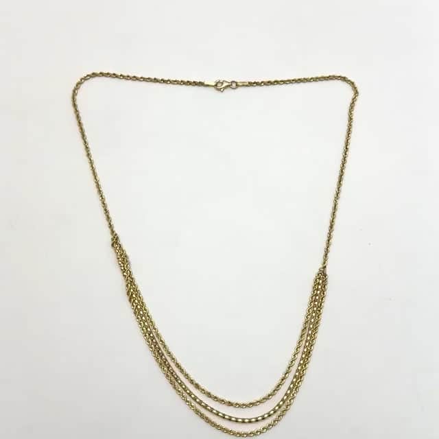 10K Yellow Gold 1.8mm Rope and Popcorn Triple - Strand Necklace Chain (Hollow) 17" - WJD Exclusives